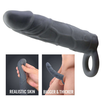 Prelungitor realist din silicon Pretty Love pentru barbati - manson penis cu efect de marire, negru